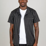 Black Pinstripe Revere Collar Short Sleeve Shirt