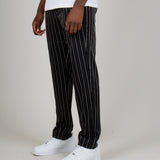 Black Pinstripe Straight Leg Trousers