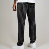 Black Pinstripe Straight Leg Trousers