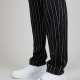 Black Pinstripe Straight Leg Trousers