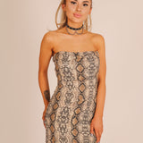 Snake Printed Bodycon Bandeau Mini Dress