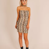 Snake Printed Bodycon Bandeau Mini Dress