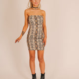 Snake Printed Bodycon Bandeau Mini Dress