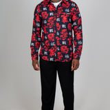 All-Over Dragon Print Long Sleeve Black Shirt