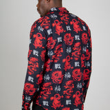 All-Over Dragon Print Long Sleeve Black Shirt