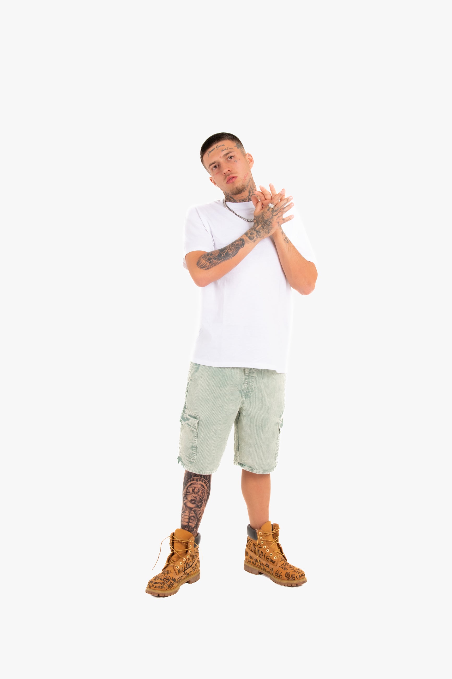 Acid Wash Green Corduroy Cargo Shorts