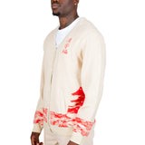 Japanese Landscape Knitted Cardigan In Beige