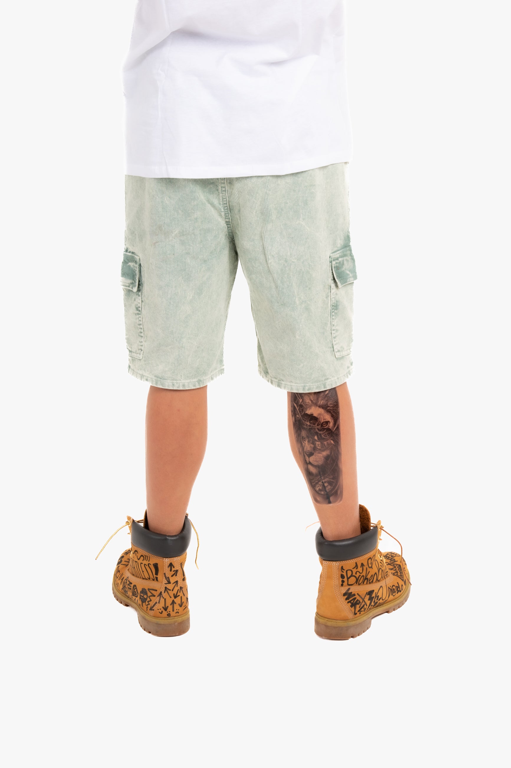 Acid Wash Green Corduroy Cargo Shorts