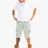 Acid Wash Green Corduroy Cargo Shorts