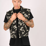 Camo Sleeveless Denim Jacket