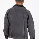 Norton Slim Fit Denim Jacket With Borg Collar In Washed Black