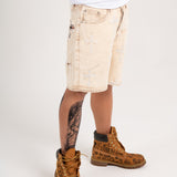 Distressed Cross Denim Shorts in Beige