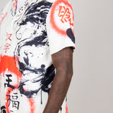 Graffiti Dragon Print Short Sleeve Shirt in White