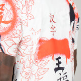 Graffiti Dragon Print Short Sleeve Shirt in White