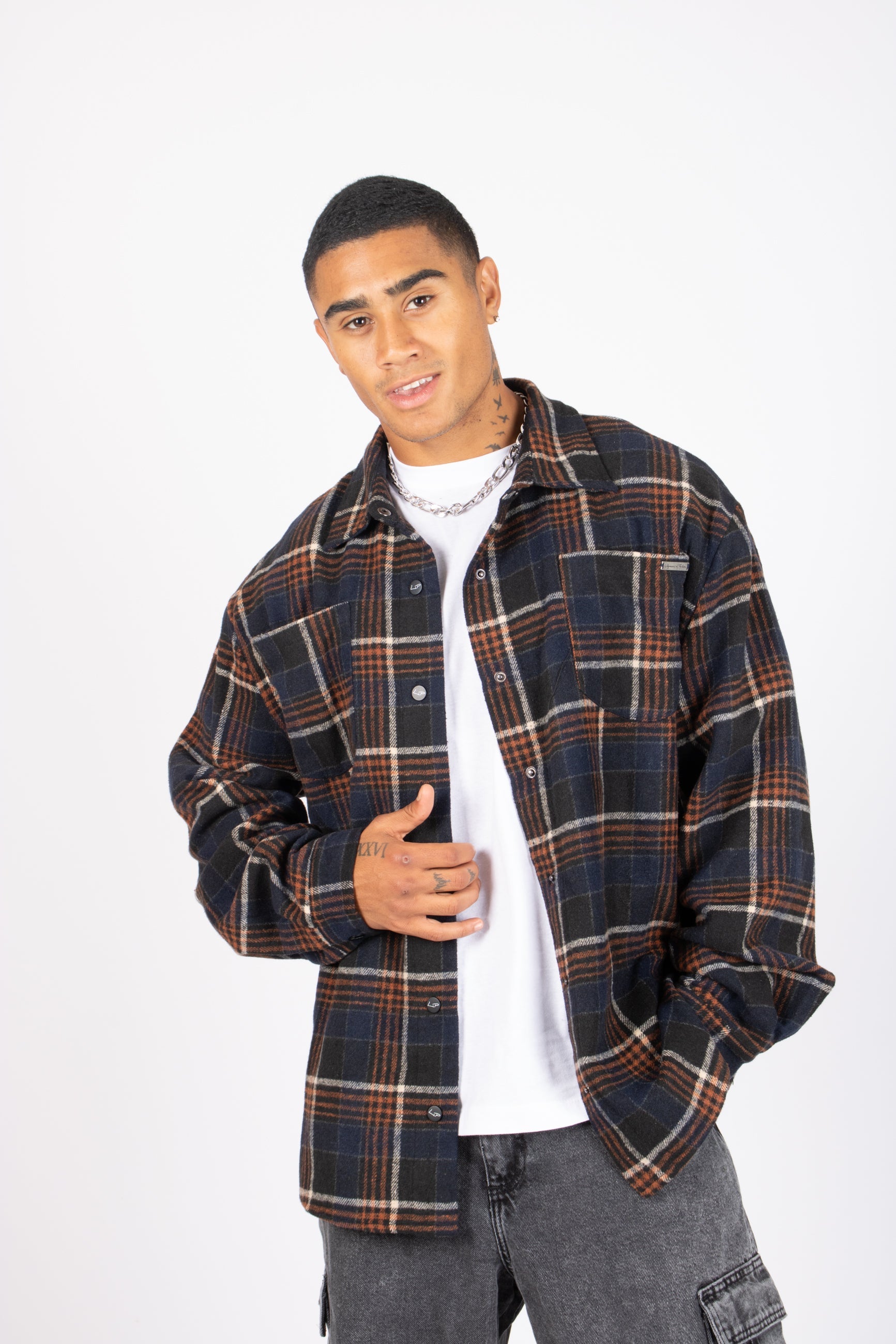 Oversized Long Sleeve Navy Flannel Shirt