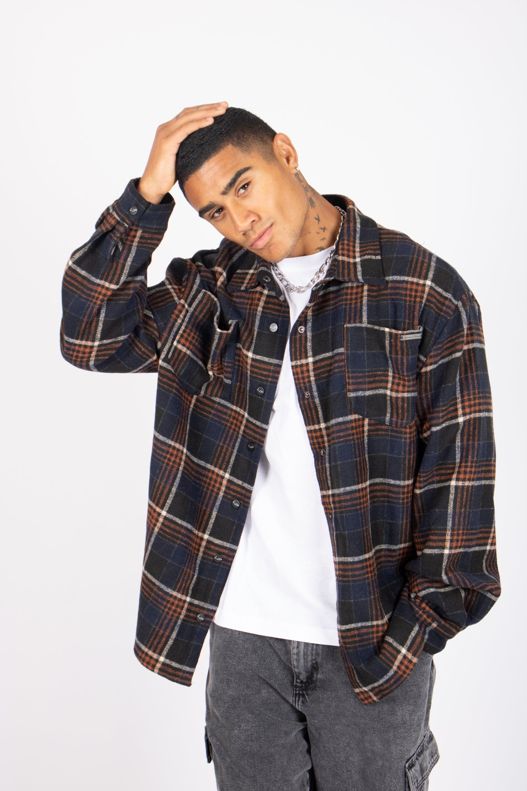 Oversized Long Sleeve Navy Flannel Shirt