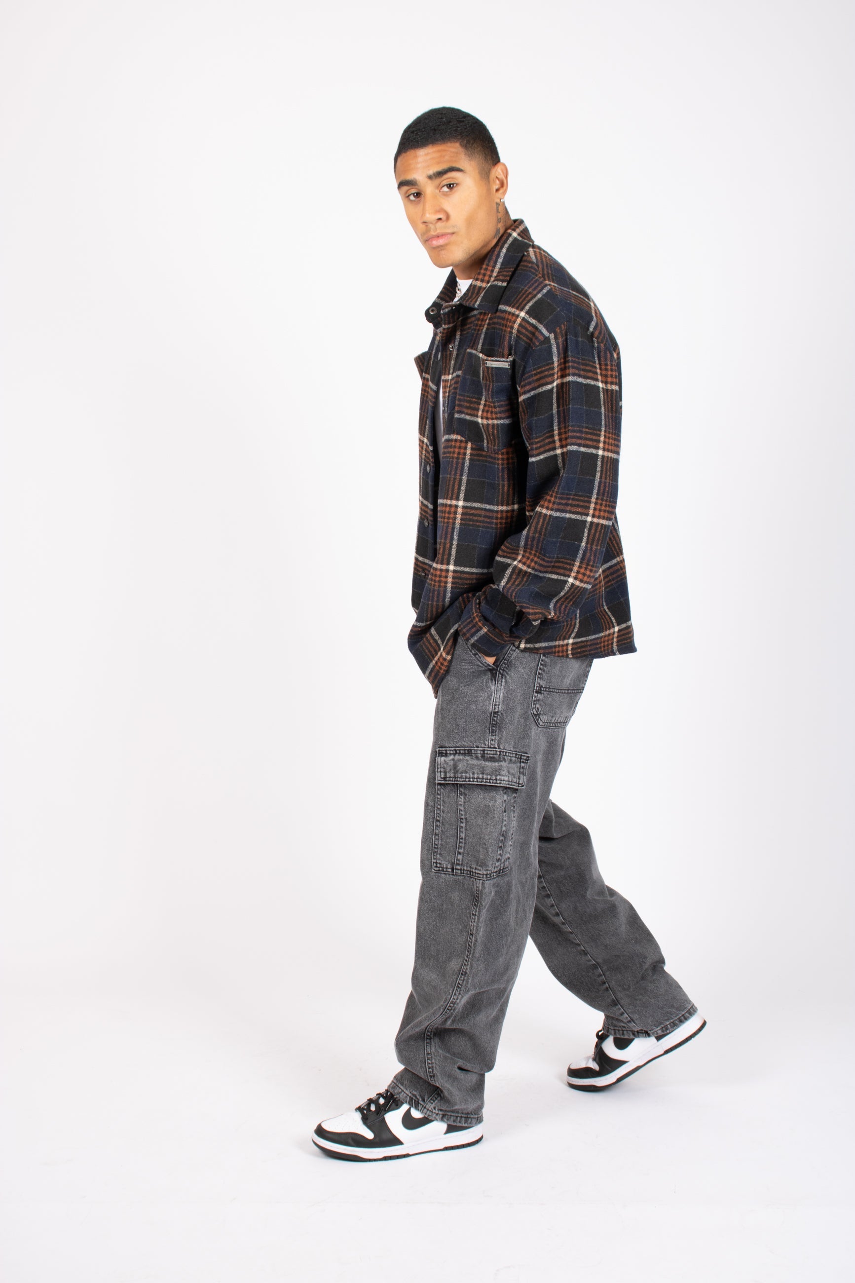 Oversized Long Sleeve Navy Flannel Shirt