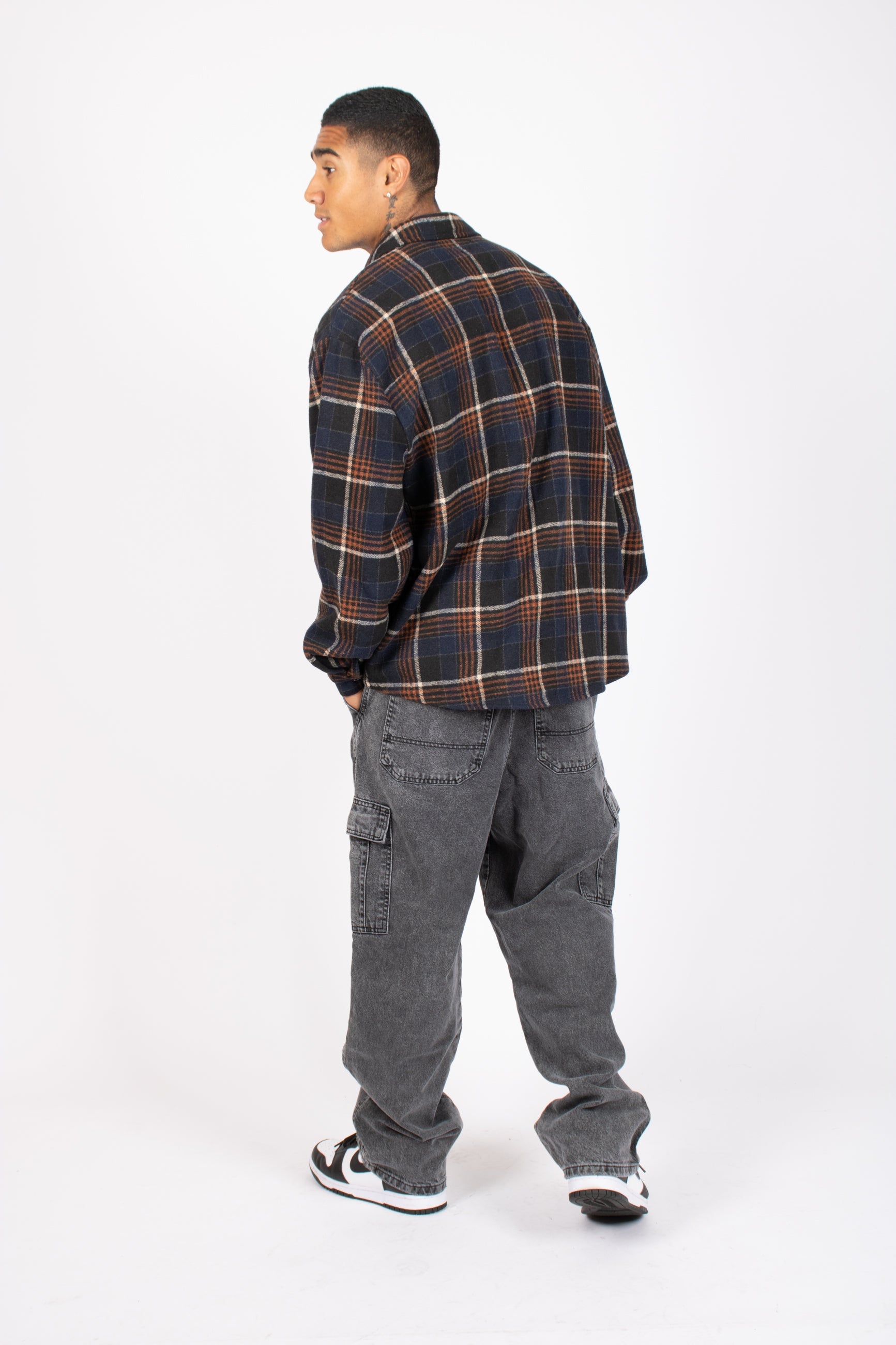 Oversized Long Sleeve Navy Flannel Shirt