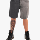 Distressed Cross Denim Shorts in Black Wash