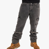 Relaxed Cargo Jean with Strap in Black Wash