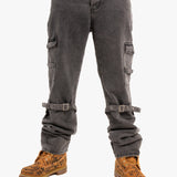 Relaxed Cargo Jean with Strap in Black Wash