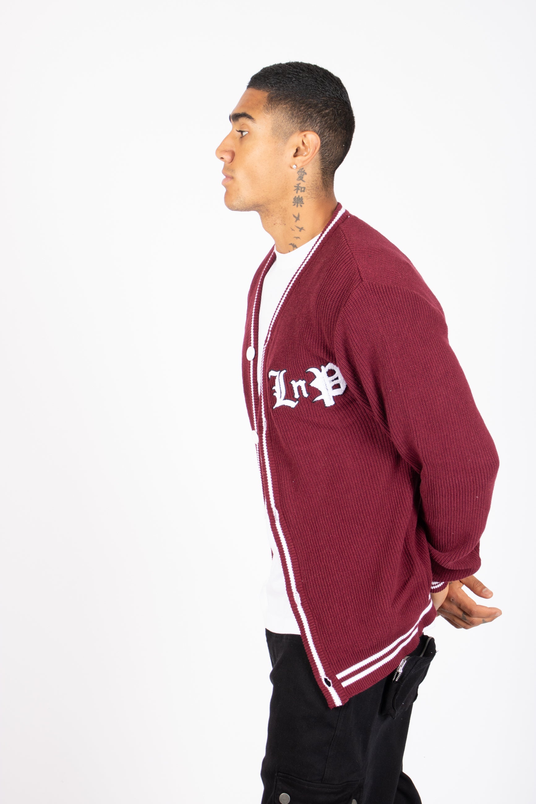 Varsity Knitted Burgundy Cardigan