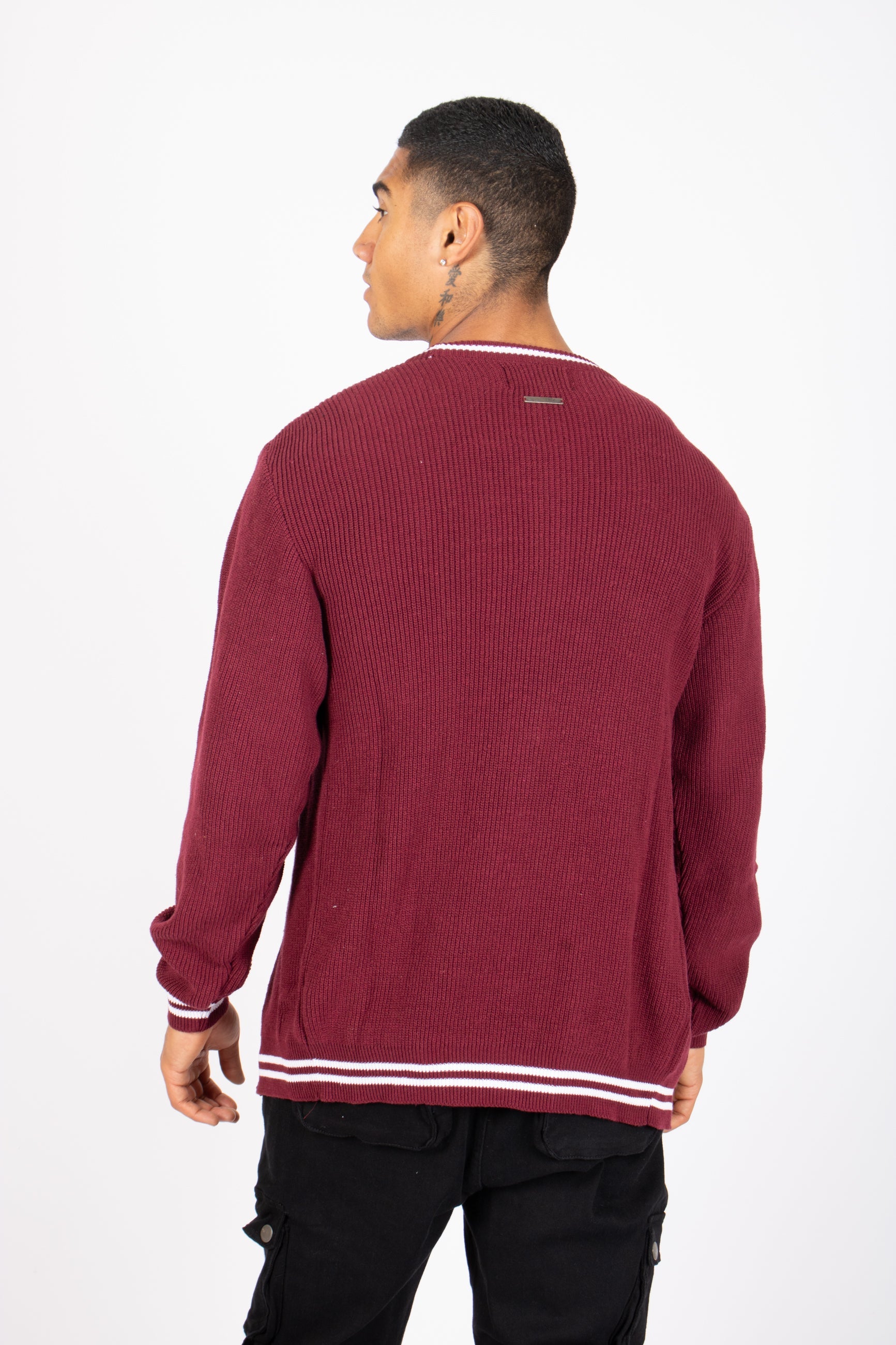 Varsity Knitted Burgundy Cardigan