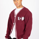 Varsity Knitted Burgundy Cardigan