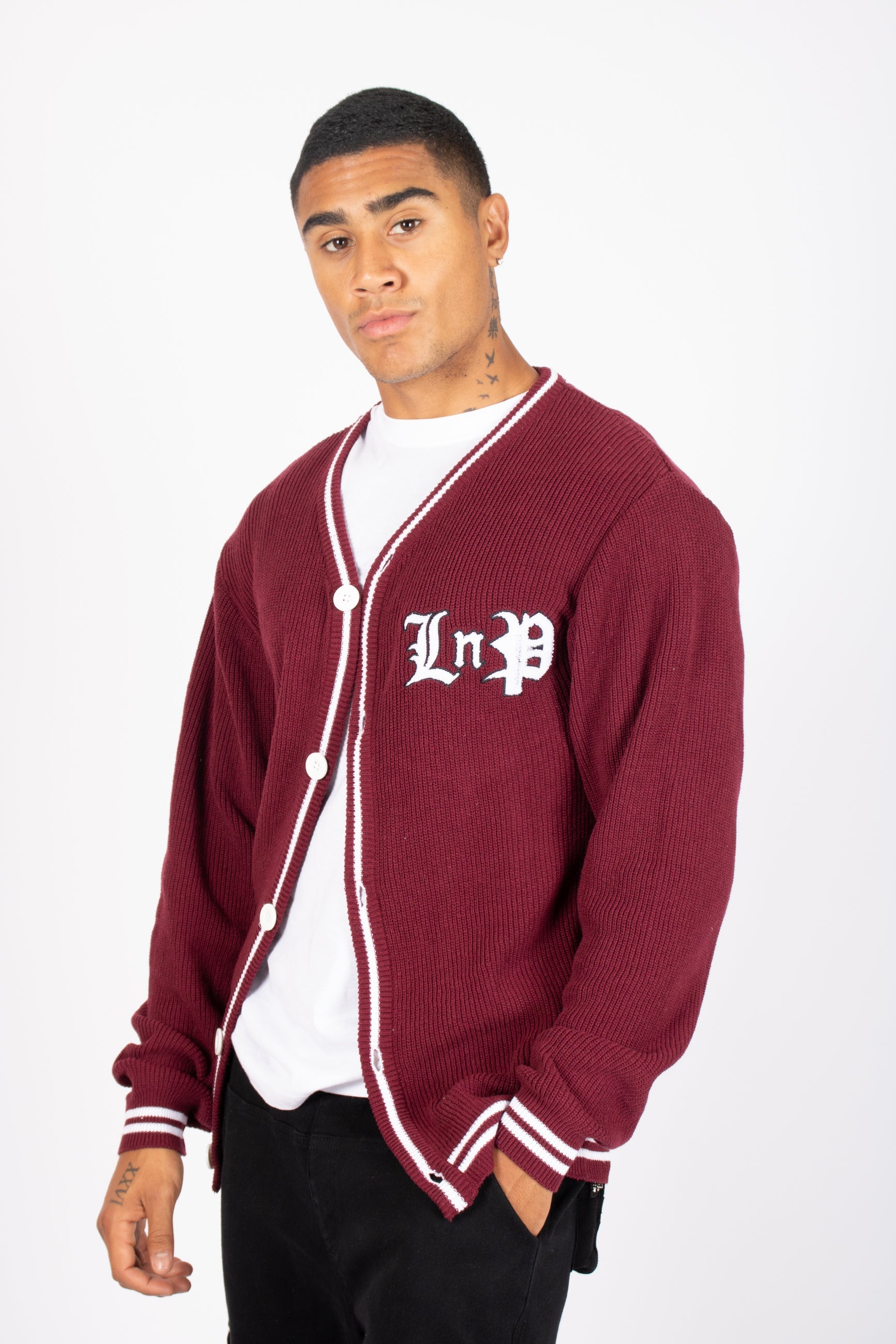 Varsity Knitted Burgundy Cardigan