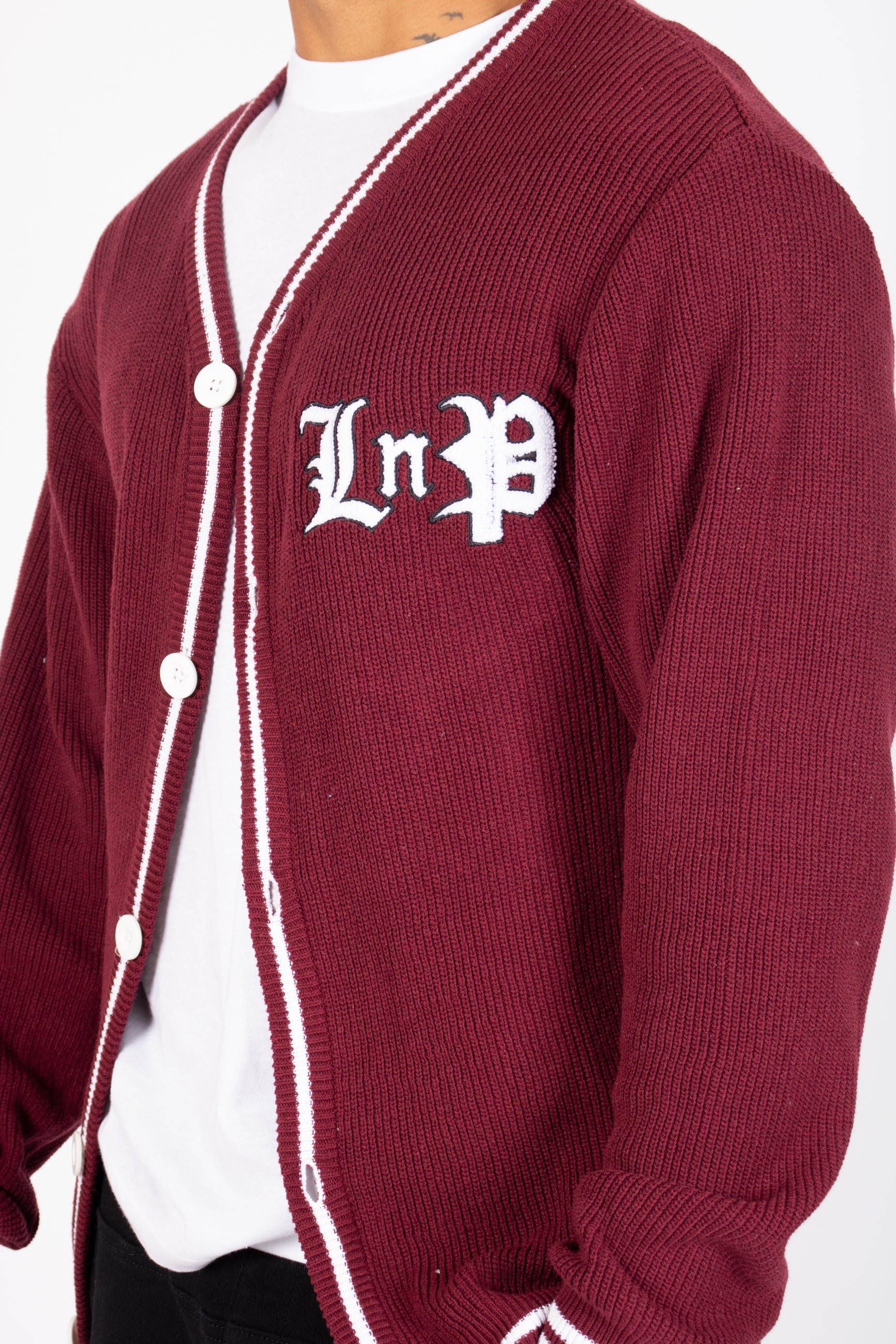 Varsity Knitted Burgundy Cardigan