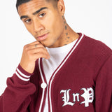 Varsity Knitted Burgundy Cardigan