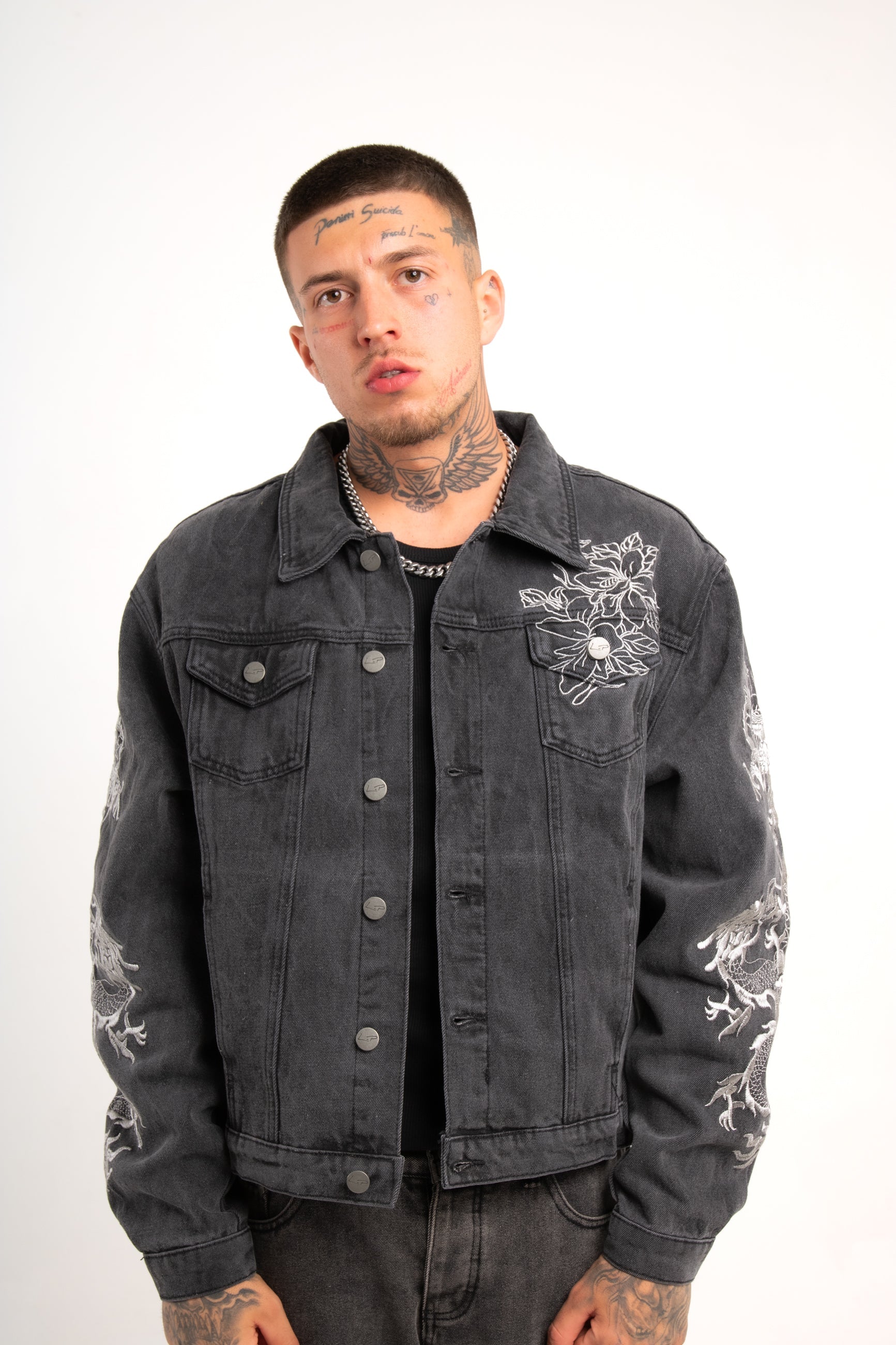 A World Dynasty Oversized Denim Jacket in Washed Black