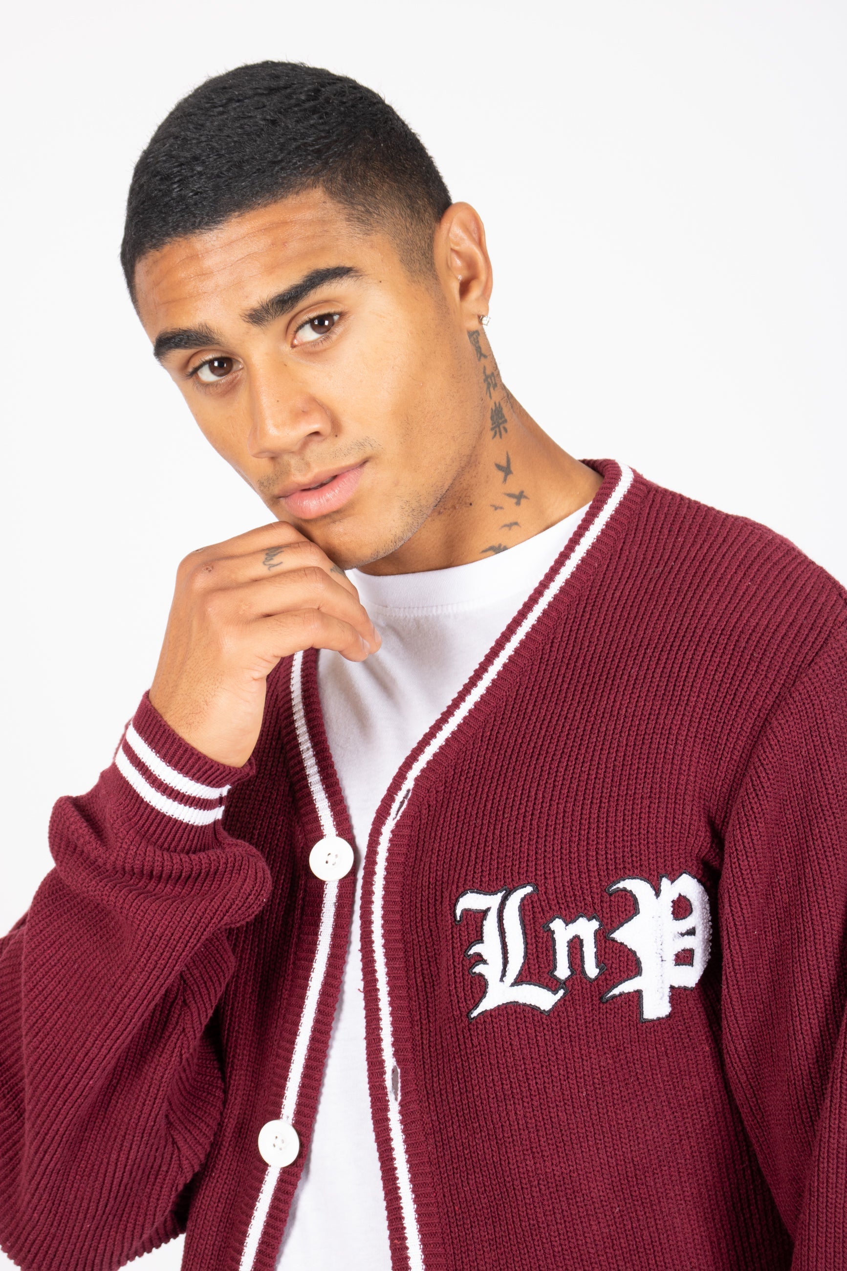 Varsity Knitted Burgundy Cardigan