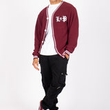 Varsity Knitted Burgundy Cardigan