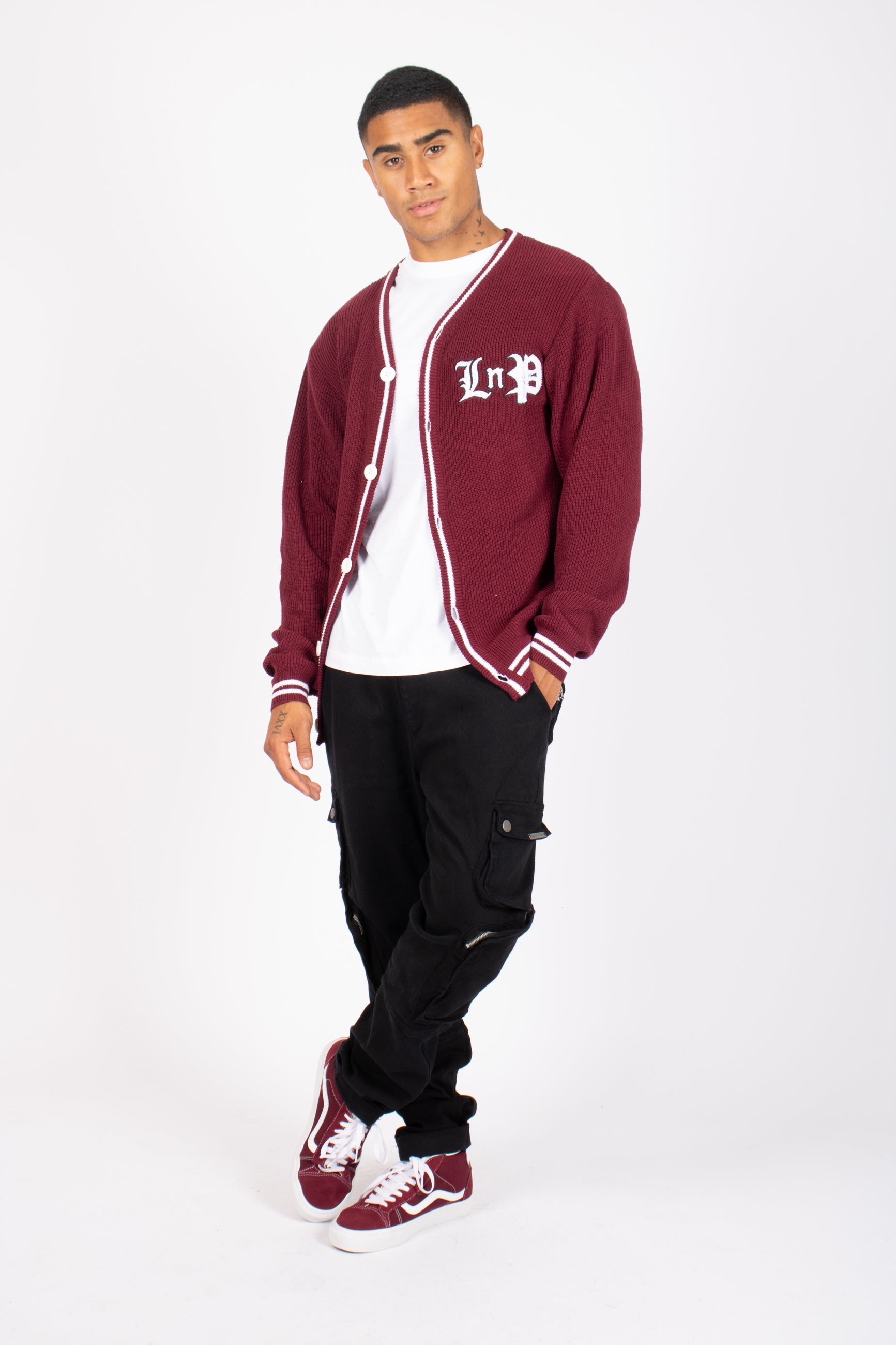 Varsity Knitted Burgundy Cardigan