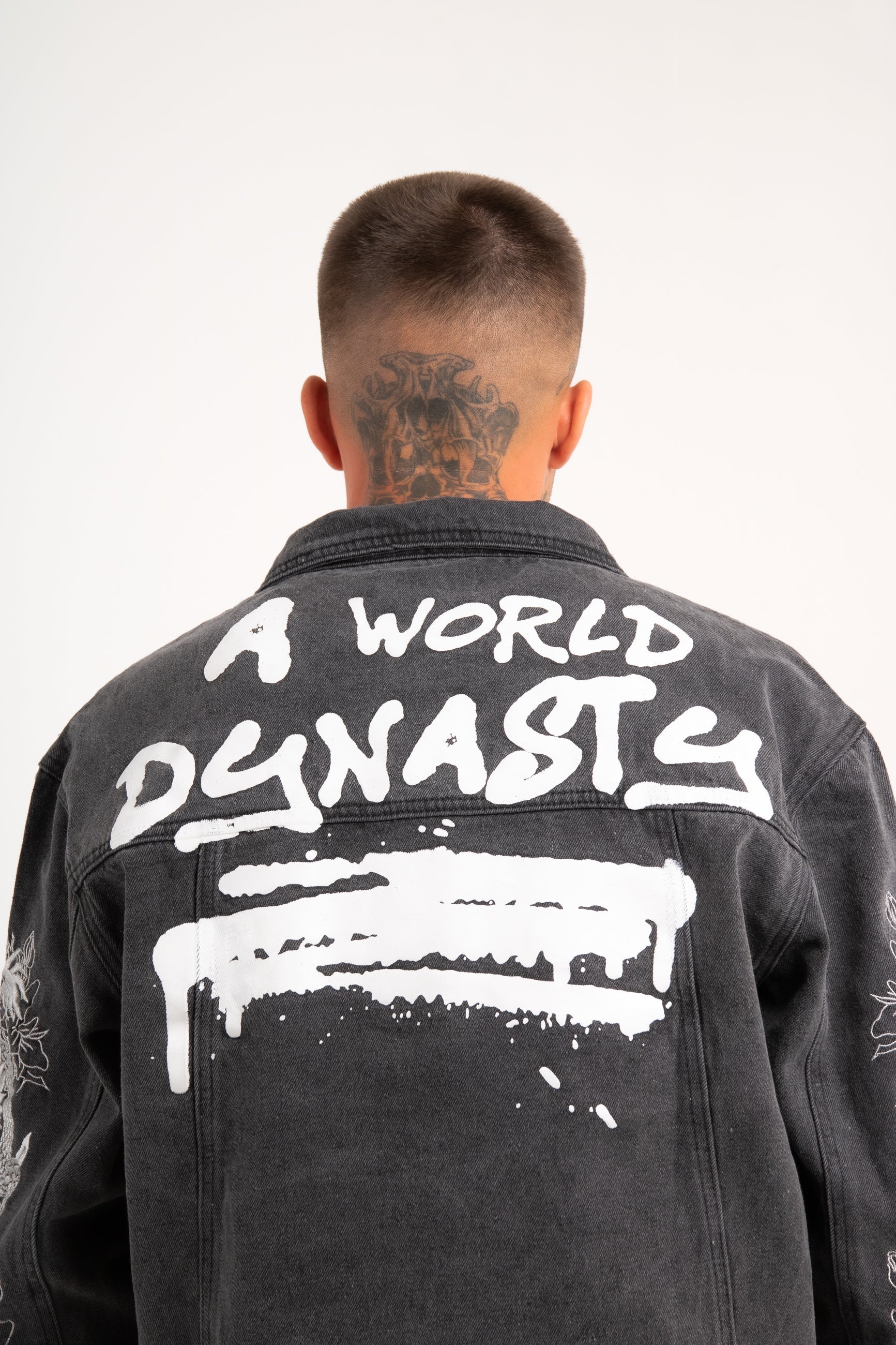 A World Dynasty Oversized Denim Jacket in Washed Black