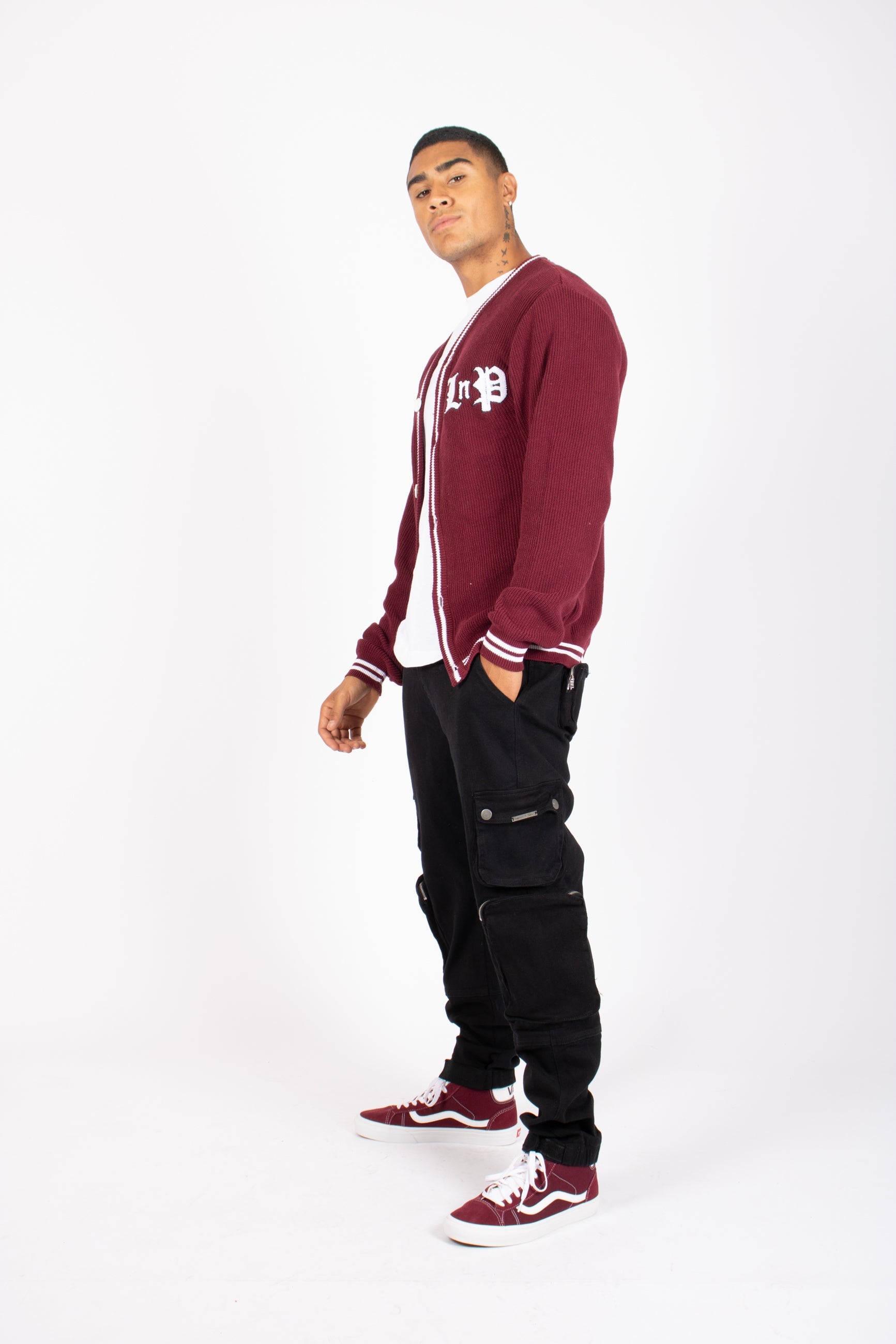 Varsity Knitted Burgundy Cardigan