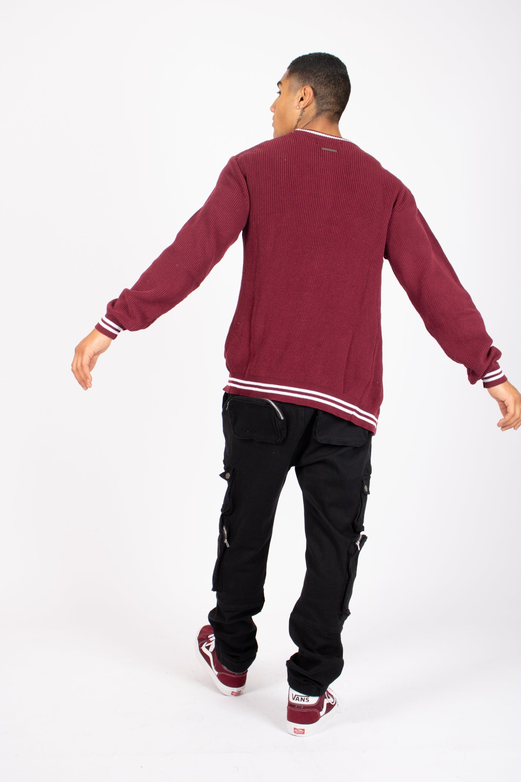 Varsity Knitted Burgundy Cardigan