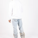 Metallic Faded Stonewash Straight Leg Jeans