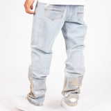 Metallic Faded Stonewash Straight Leg Jeans