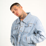 Japanese Graffiti Back Patch Oversized Trucker Jacket in Light Wash