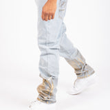 Metallic Faded Stonewash Straight Leg Jeans