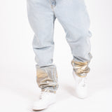 Metallic Faded Stonewash Straight Leg Jeans