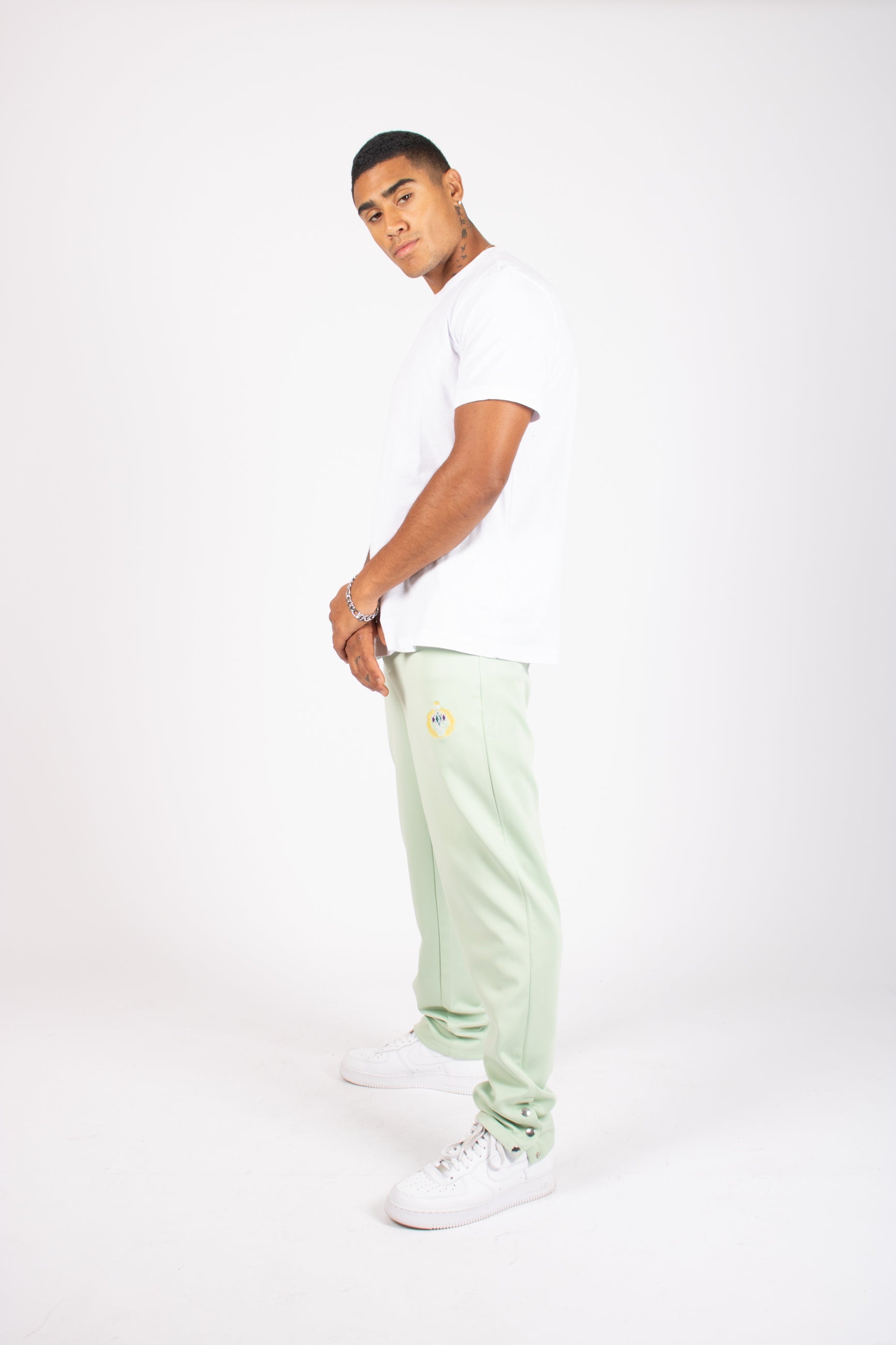 Mint Green Straight Leg Embroidered Golf Club & Popper Hem Jogger