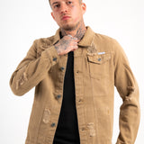 Norton Denim Jacket In Tan With Distressing