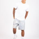 Metallic Faded Stonewash Straight Leg Shorts