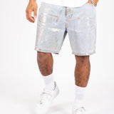 Metallic Faded Stonewash Straight Leg Shorts