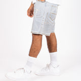 Metallic Faded Stonewash Straight Leg Shorts