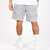 Metallic Faded Stonewash Straight Leg Shorts