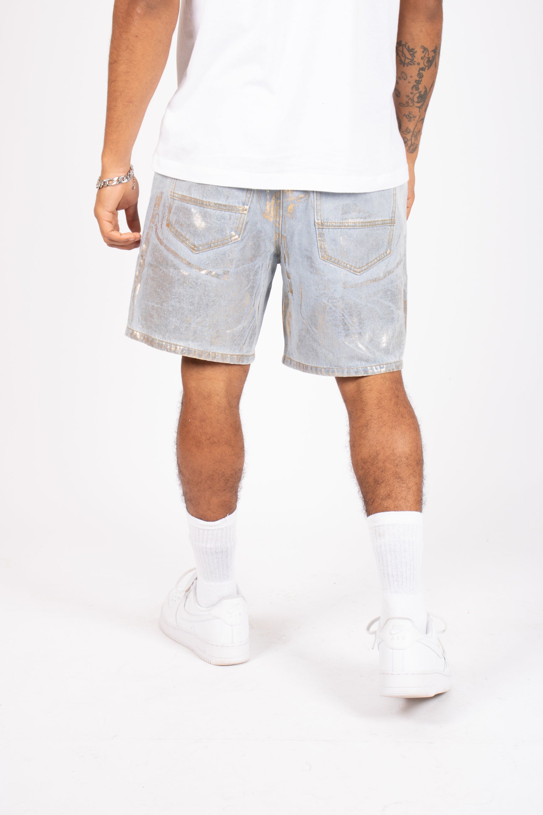 Metallic Faded Stonewash Straight Leg Shorts